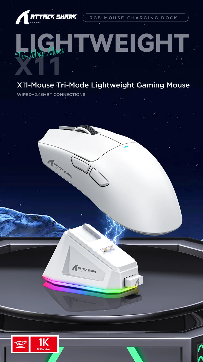 Mouse Attack Shark X11 Black Bluetooth, mouse gamer