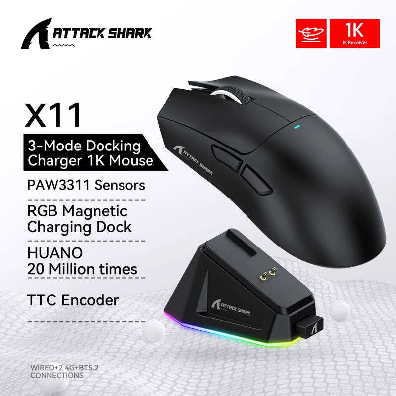 Mouse Attack Shark X11 Black Bluetooth, mouse gamer