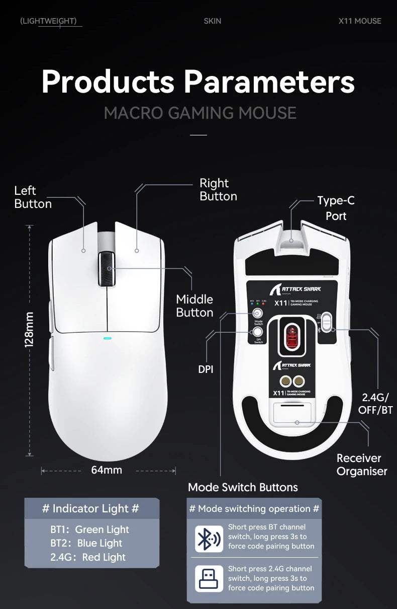 Mouse Attack Shark X11 Black Bluetooth, mouse gamer